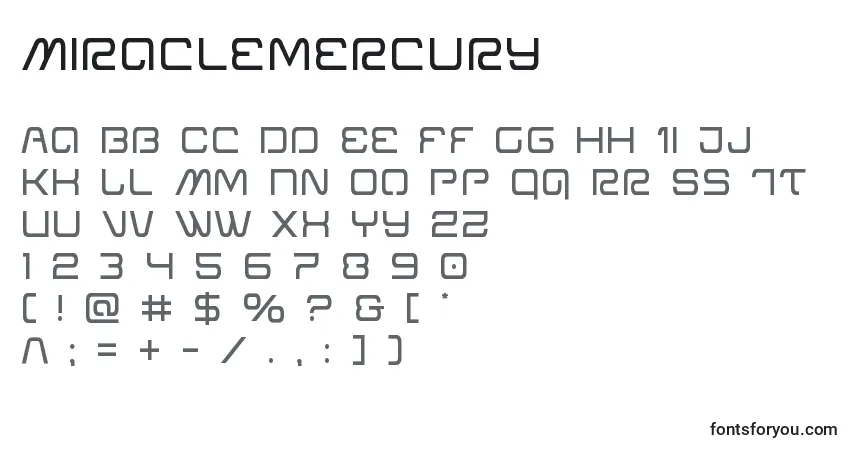 Czcionka Miraclemercury – alfabet, cyfry, specjalne znaki