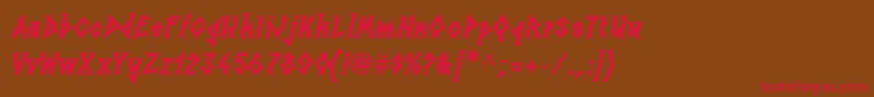 フォントLinotypesunburstwestHeavy – 赤い文字が茶色の背景にあります。