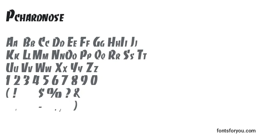 Czcionka Pchardnose – alfabet, cyfry, specjalne znaki