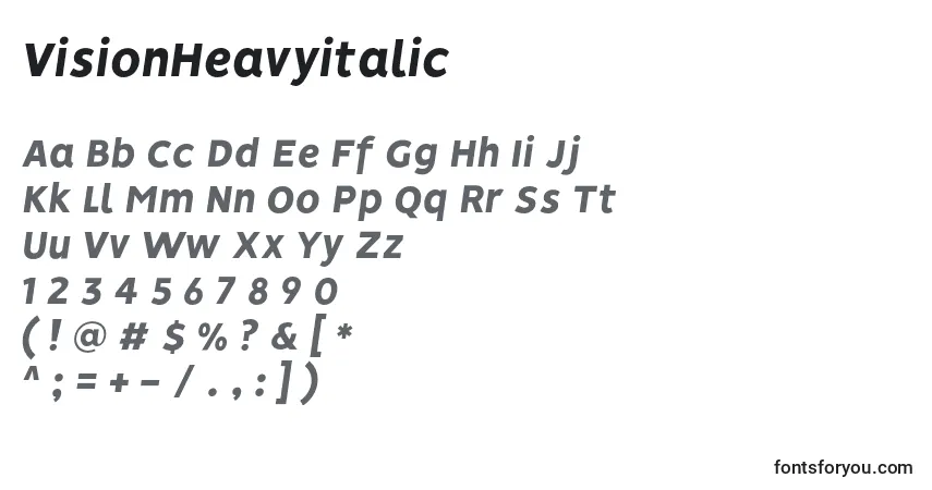 Czcionka VisionHeavyitalic – alfabet, cyfry, specjalne znaki