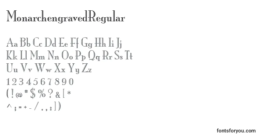 A fonte MonarchengravedRegular – alfabeto, números, caracteres especiais
