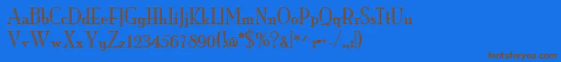 フォントMonarchengravedRegular – 茶色の文字が青い背景にあります。