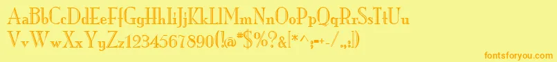 フォントMonarchengravedRegular – オレンジの文字が黄色の背景にあります。