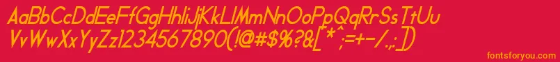 GeddesCondensedBoldItalic-Schriftart – Orangefarbene Schriften auf rotem Hintergrund