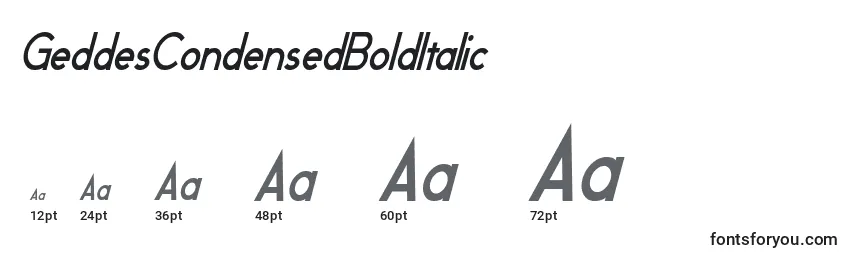 Размеры шрифта GeddesCondensedBoldItalic