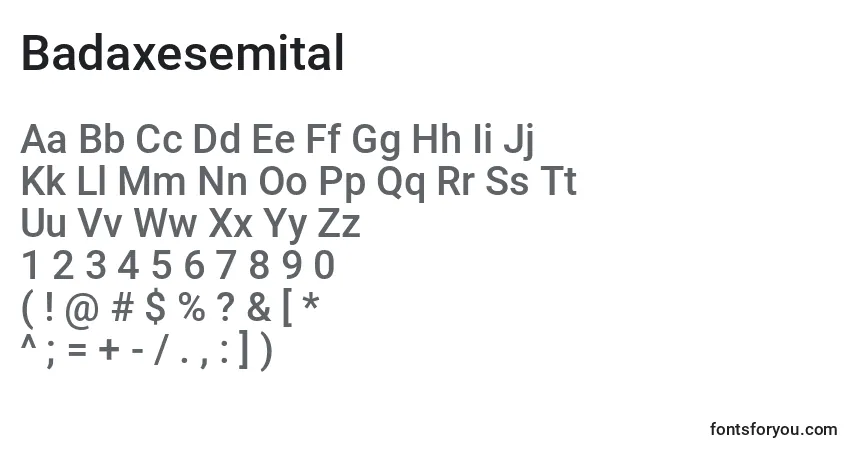 Czcionka Badaxesemital – alfabet, cyfry, specjalne znaki