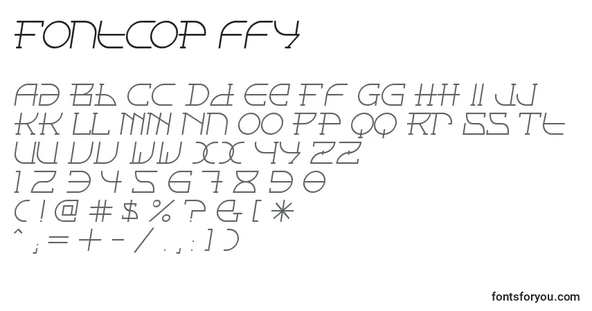 Schriftart Fontcop ffy – Alphabet, Zahlen, spezielle Symbole