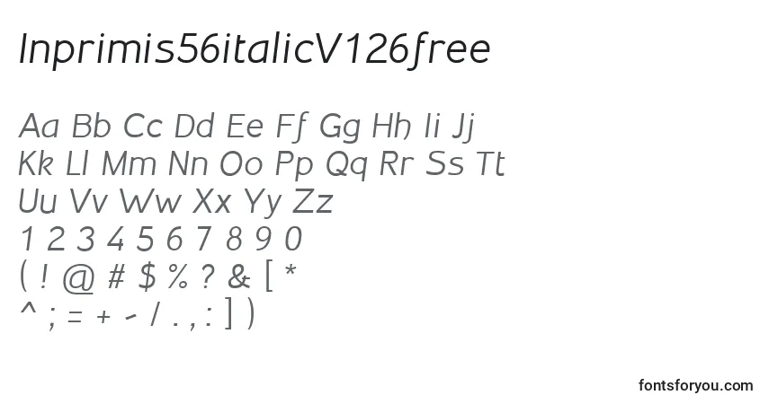 Czcionka Inprimis56italicV126free – alfabet, cyfry, specjalne znaki