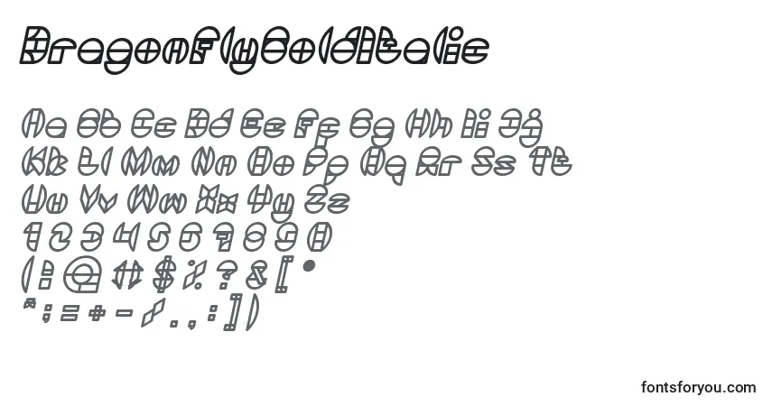 Czcionka DragonFlyBoldItalic – alfabet, cyfry, specjalne znaki