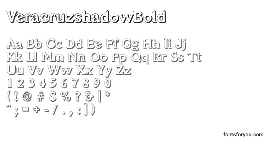 A fonte VeracruzshadowBold – alfabeto, números, caracteres especiais