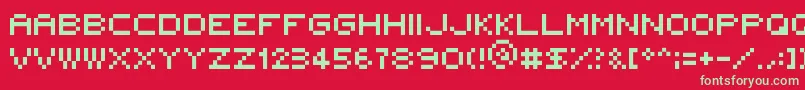 5x5Rounded-Schriftart – Grüne Schriften auf rotem Hintergrund