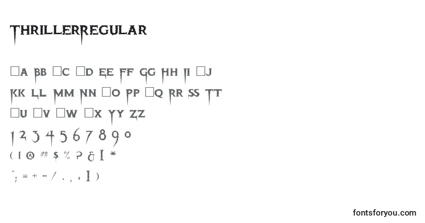 Шрифт ThrillerRegular – алфавит, цифры, специальные символы