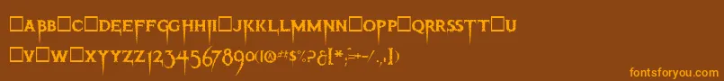 フォントThrillerRegular – オレンジ色の文字が茶色の背景にあります。