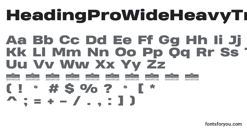 A fonte HeadingProWideHeavyTrial – alfabeto, números, caracteres especiais