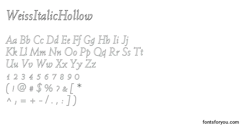 WeissItalicHollowフォント–アルファベット、数字、特殊文字