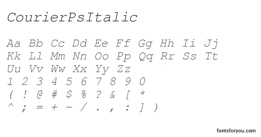 Schriftart CourierPsItalic – Alphabet, Zahlen, spezielle Symbole