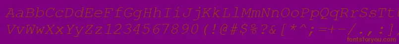 Czcionka CourierPsItalic – brązowe czcionki na fioletowym tle