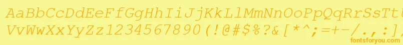 フォントCourierPsItalic – オレンジの文字が黄色の背景にあります。