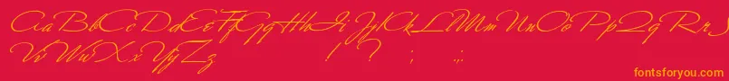 Scharnhorst-Schriftart – Orangefarbene Schriften auf rotem Hintergrund