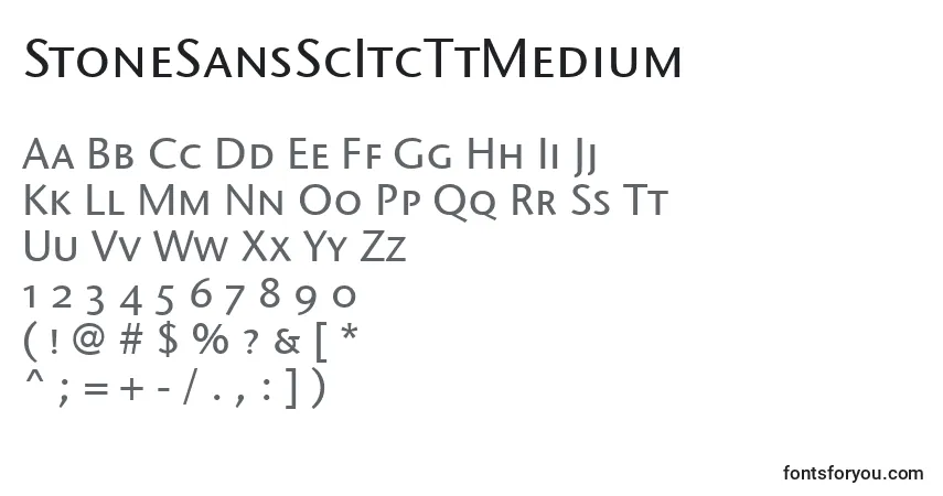 Czcionka StoneSansScItcTtMedium – alfabet, cyfry, specjalne znaki