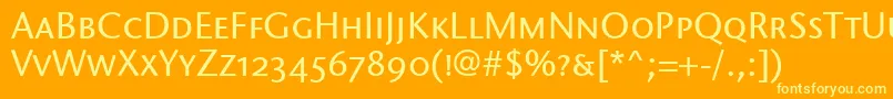 StoneSansScItcTtMedium-fontti – keltaiset fontit oranssilla taustalla