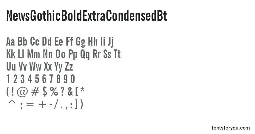 Шрифт NewsGothicBoldExtraCondensedBt – алфавит, цифры, специальные символы