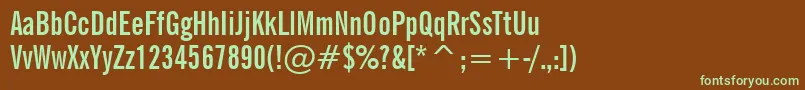 フォントNewsGothicBoldExtraCondensedBt – 緑色の文字が茶色の背景にあります。