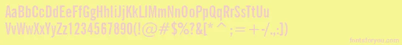 NewsGothicBoldExtraCondensedBt-fontti – vaaleanpunaiset fontit keltaisella taustalla