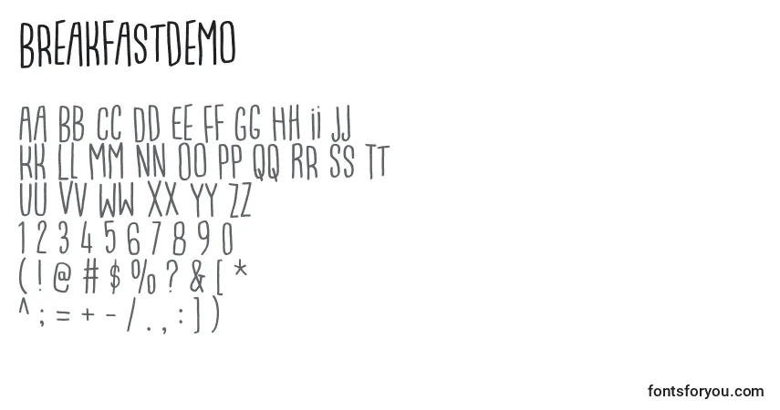 Breakfastdemo Font – alphabet, numbers, special characters