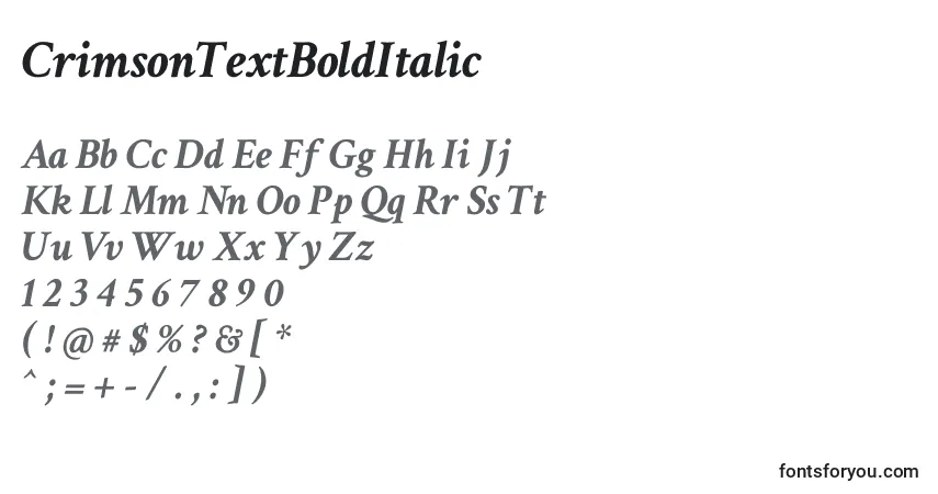 CrimsonTextBoldItalic-fontti – aakkoset, numerot, erikoismerkit