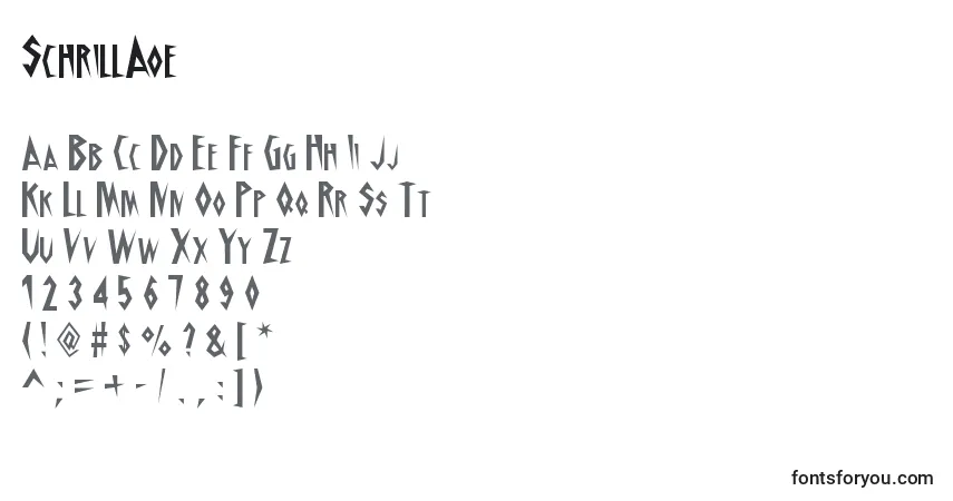 SchrillAoe-fontti – aakkoset, numerot, erikoismerkit