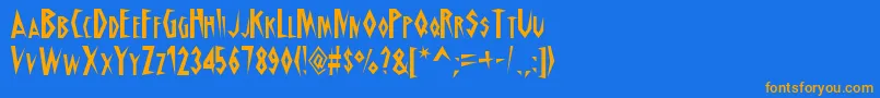 フォントSchrillAoe – オレンジ色の文字が青い背景にあります。