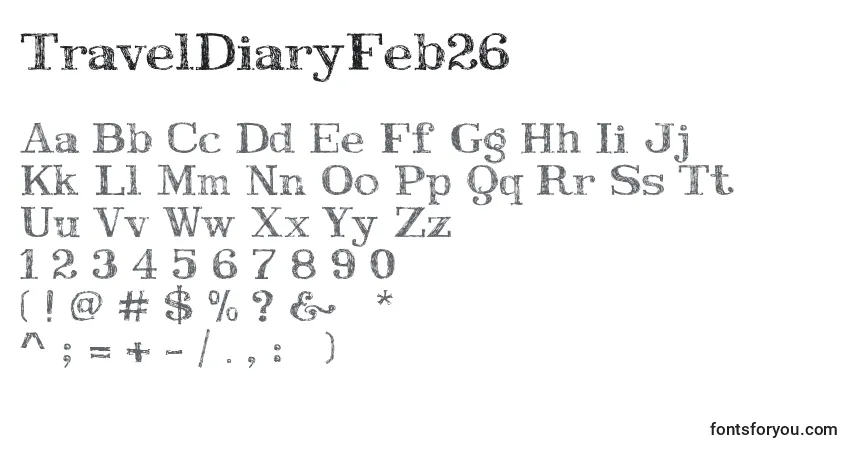 Fuente TravelDiaryFeb26 - alfabeto, números, caracteres especiales