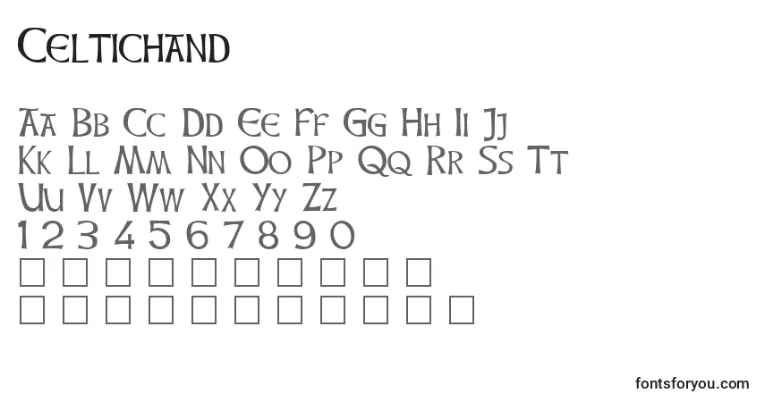 A fonte Celtichand – alfabeto, números, caracteres especiais