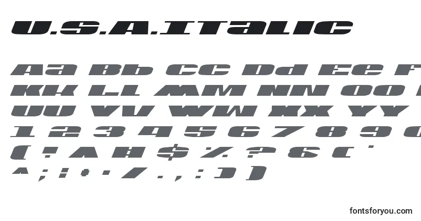 Schriftart U.S.A.Italic – Alphabet, Zahlen, spezielle Symbole