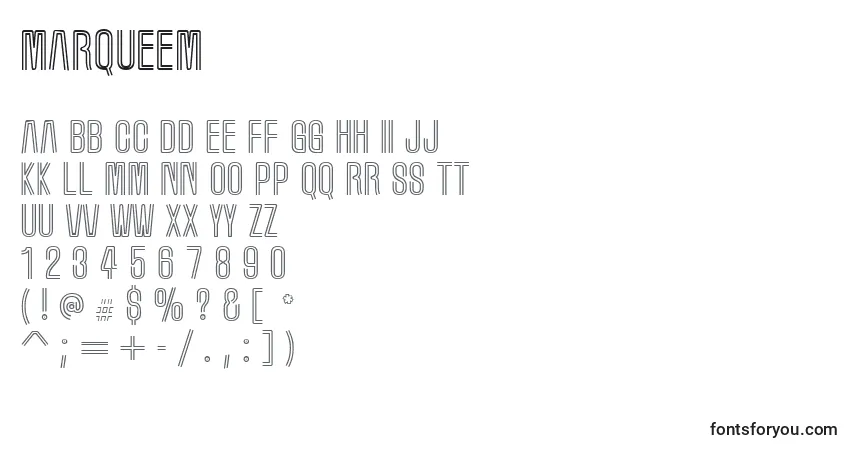 Schriftart Marqueem – Alphabet, Zahlen, spezielle Symbole