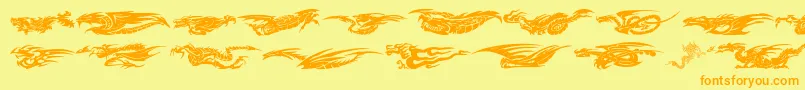 フォントDragonsTfb – オレンジの文字が黄色の背景にあります。