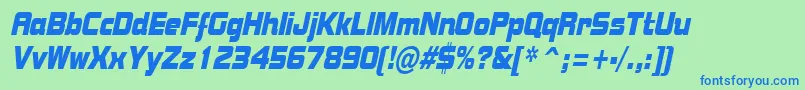 BolstercondensedItalic-Schriftart – Blaue Schriften auf grünem Hintergrund