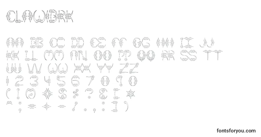 A fonte Claw1Brk – alfabeto, números, caracteres especiais