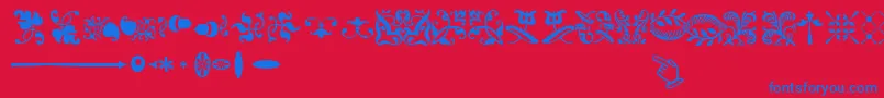 SabonnextLtOrnaments-Schriftart – Blaue Schriften auf rotem Hintergrund