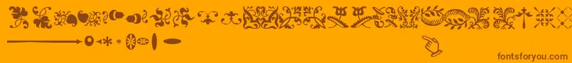 SabonnextLtOrnaments-Schriftart – Braune Schriften auf orangefarbenem Hintergrund
