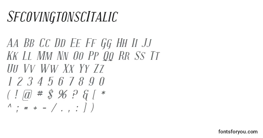 Schriftart SfcovingtonscItalic – Alphabet, Zahlen, spezielle Symbole