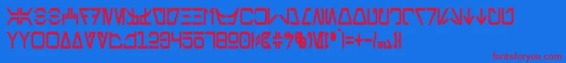AurebeshCondensedBold-Schriftart – Rote Schriften auf blauem Hintergrund