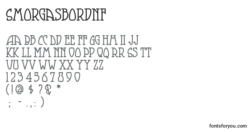 Schriftart Smorgasbordnf (80644) – Alphabet, Zahlen, spezielle Symbole