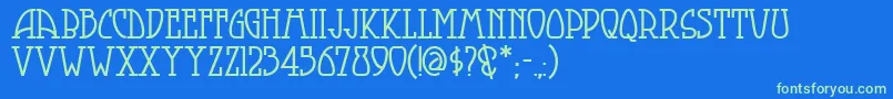 Smorgasbordnf-Schriftart – Grüne Schriften auf blauem Hintergrund