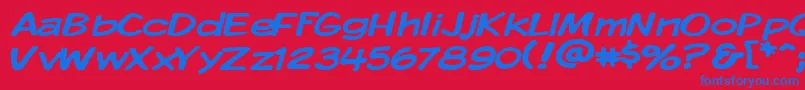 KomikaDisplayWide-fontti – siniset fontit punaisella taustalla