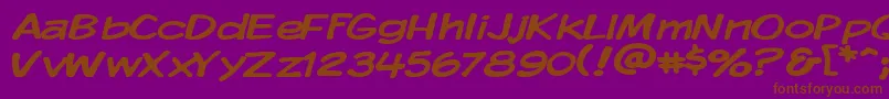 KomikaDisplayWide-fontti – ruskeat fontit violetilla taustalla
