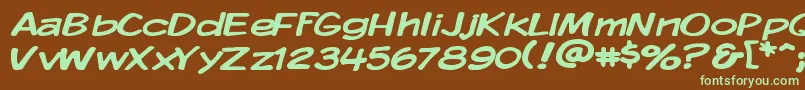 フォントKomikaDisplayWide – 緑色の文字が茶色の背景にあります。