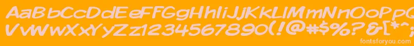 KomikaDisplayWide-fontti – vaaleanpunaiset fontit oranssilla taustalla