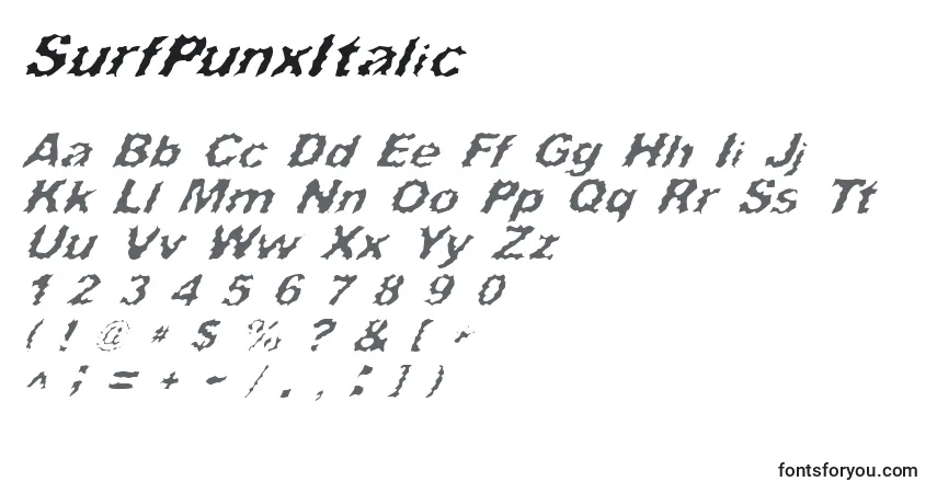Schriftart SurfPunxItalic – Alphabet, Zahlen, spezielle Symbole